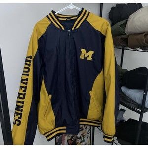 VINTAGE Steve And Barrys Michigan Wolverines Bomber Jacket Adult XL Blue Maize